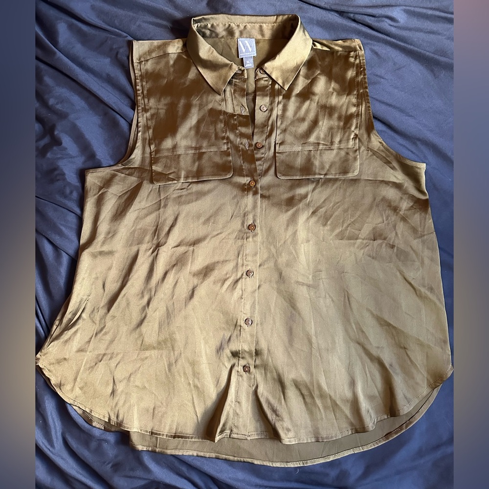 Worthington Sleeveless Button-Down Shirt - Khaki